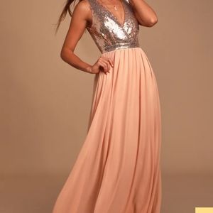 Lulus  Rose Gold Sequin Maxi Dress